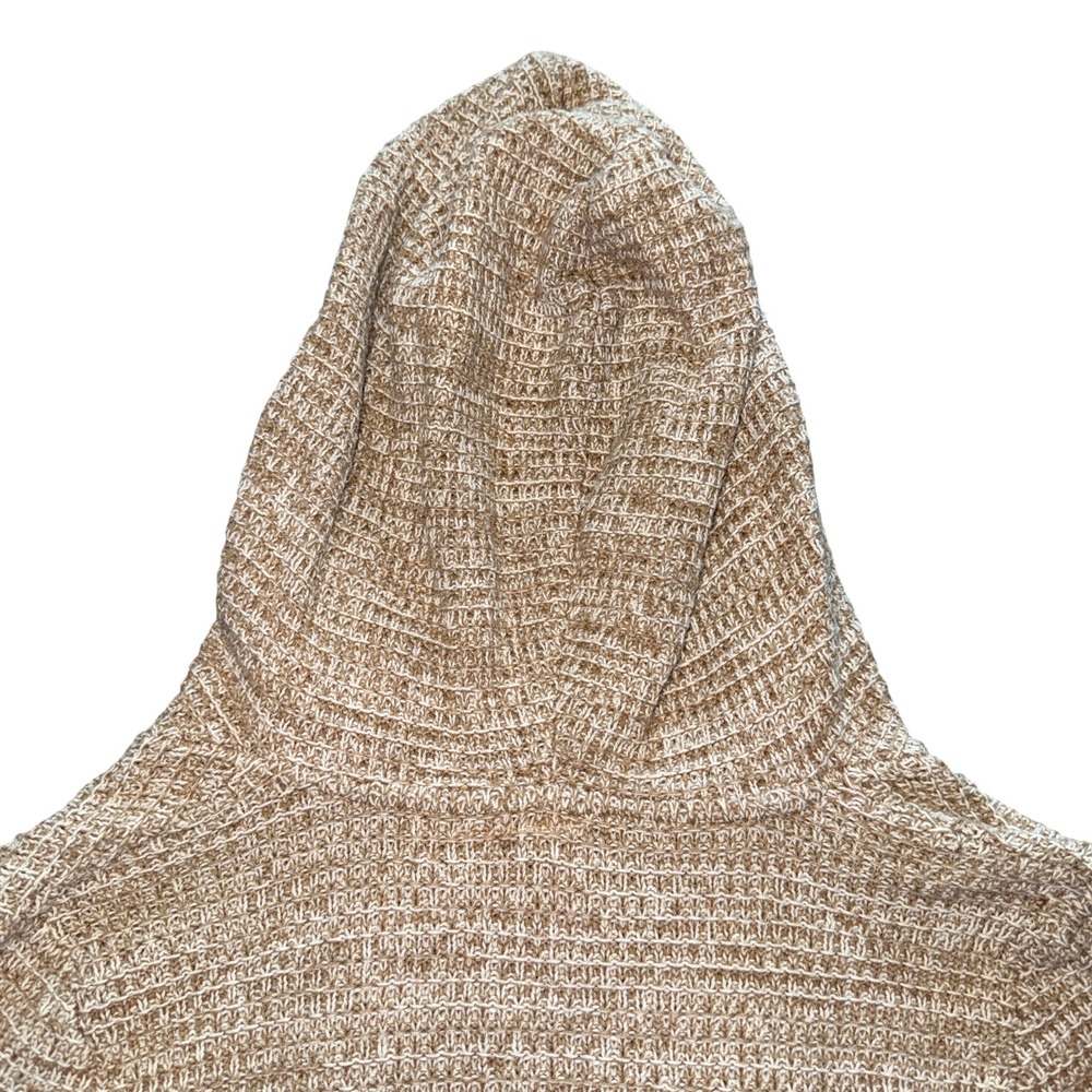 Roxy Women's Tan Marled Knit Hooded Sweater Tunic Cable Knit V Neck - Picture 6 of 6